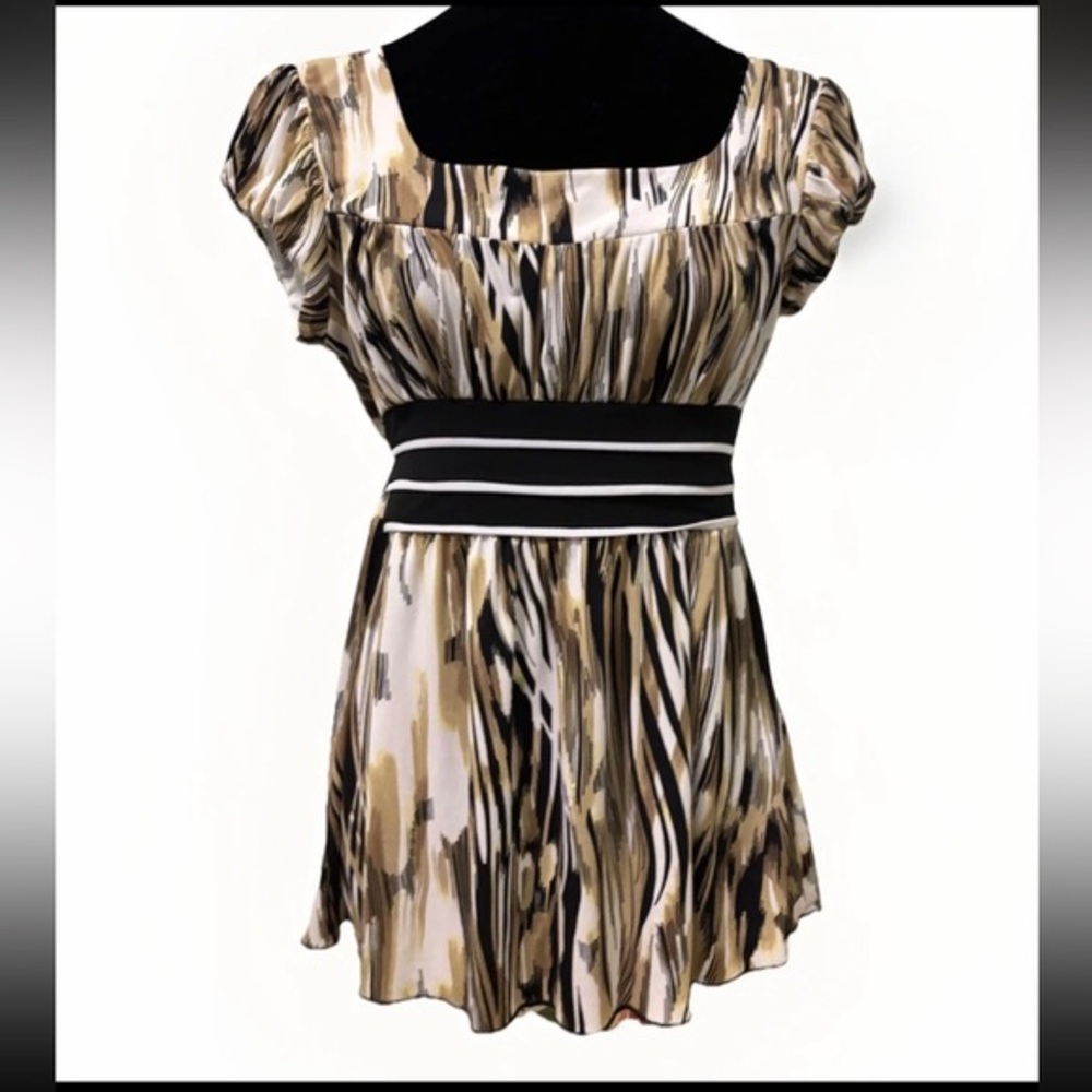 Speechless Top Woman XL Brown Tan Abstract Empire Waist Babydoll Belt Y2K